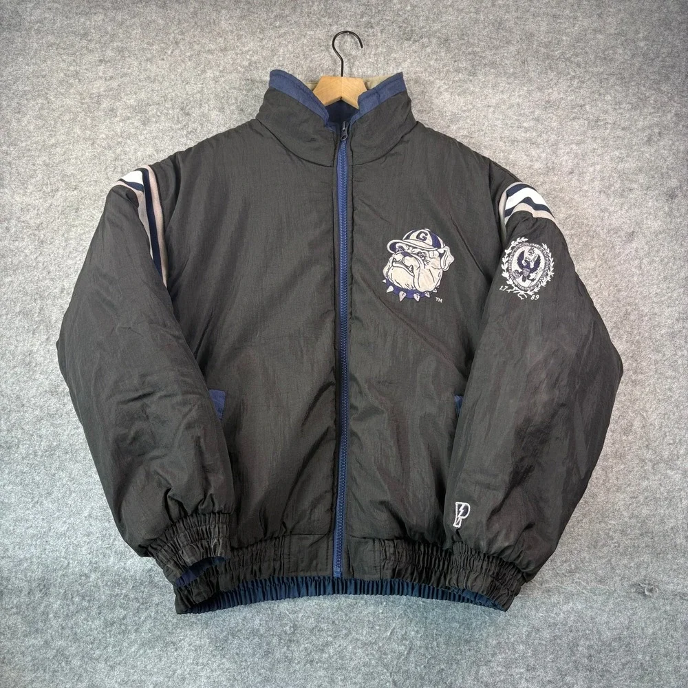 Vintage 90s Pro Layer Georgetown Hoyas Reversible Puffer Jacket XL Bulldog Black